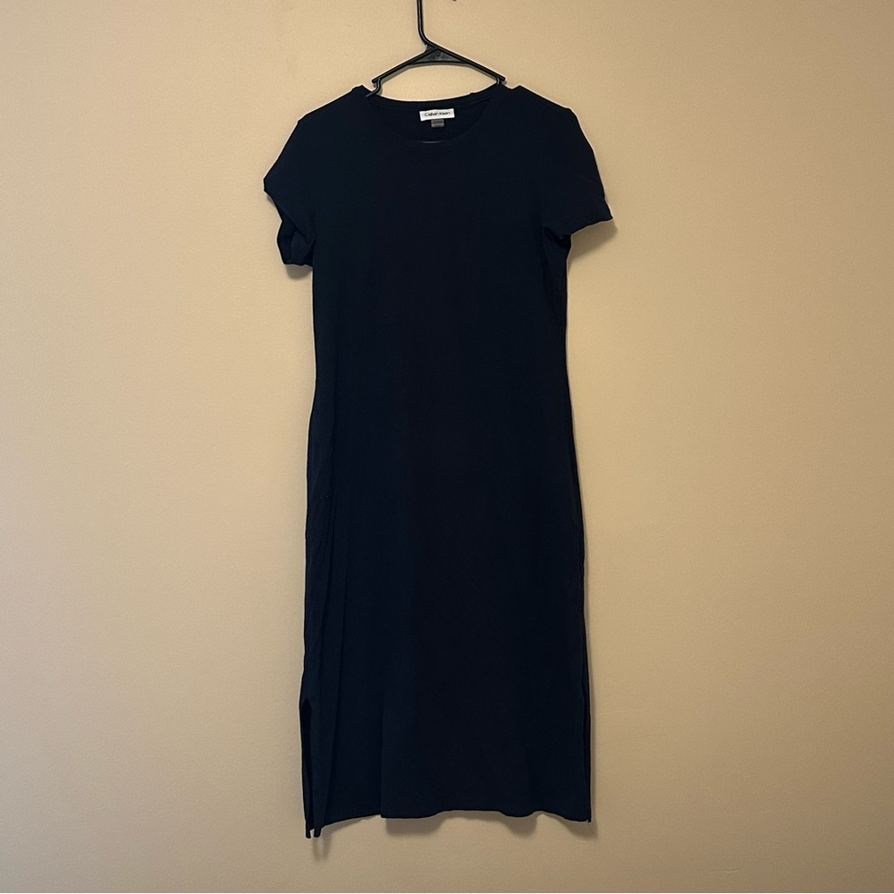 Calvin Klein Navy Sheath Midi Dress Crew Neck